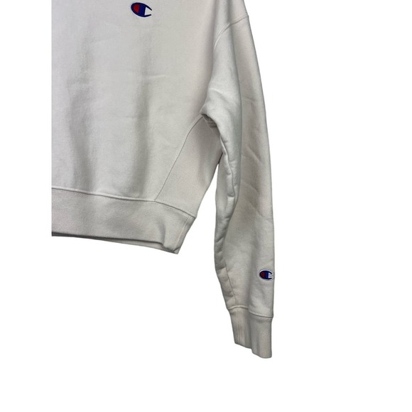 Champion Reverse Weave Crop Sweatshirt Women White C Logo Embroidered Crew Large - Picture 4 of 7